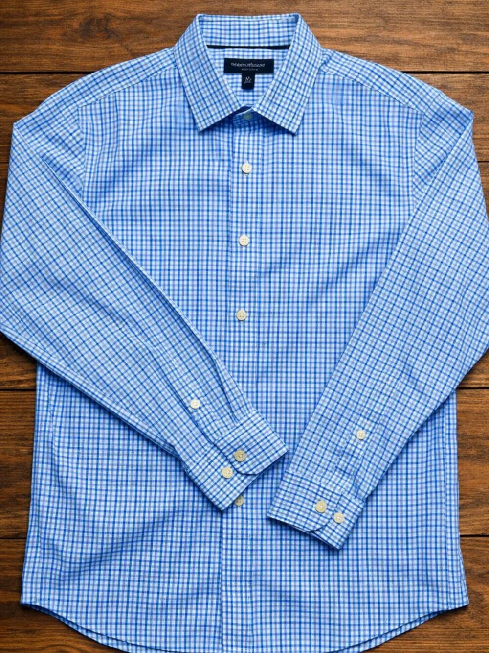 Banana Republic No Iron Slim Fit Light Blue Micro-Check Dress Shirt Preppy